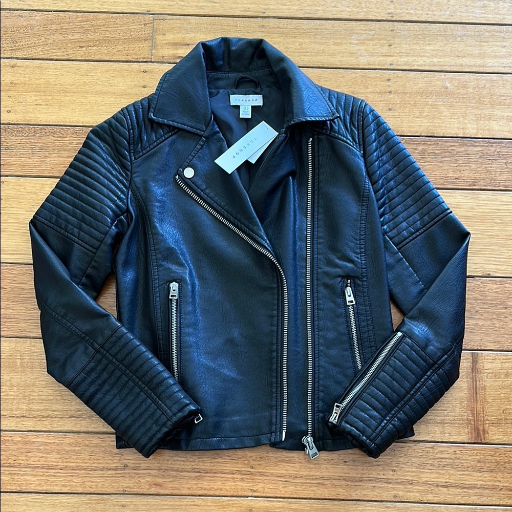 Brand New Black Faux Leather Moto Jacket by Topshop